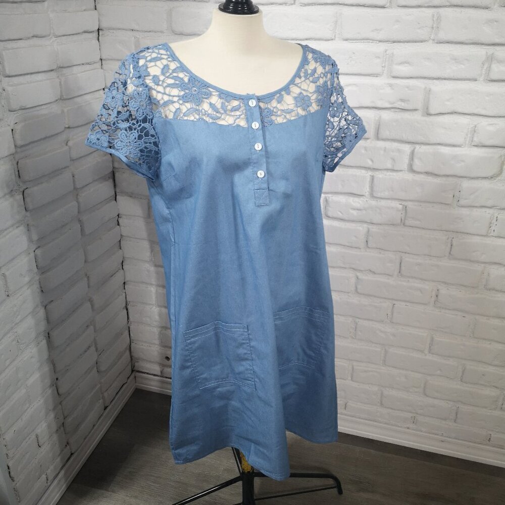 Unbranded Ladies Size XL Lightweight Blue Dress with Crochet Lace